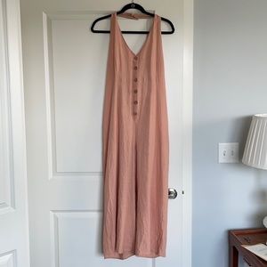 Peach Linen Wide Leg Cropped Halter Jumpsuit